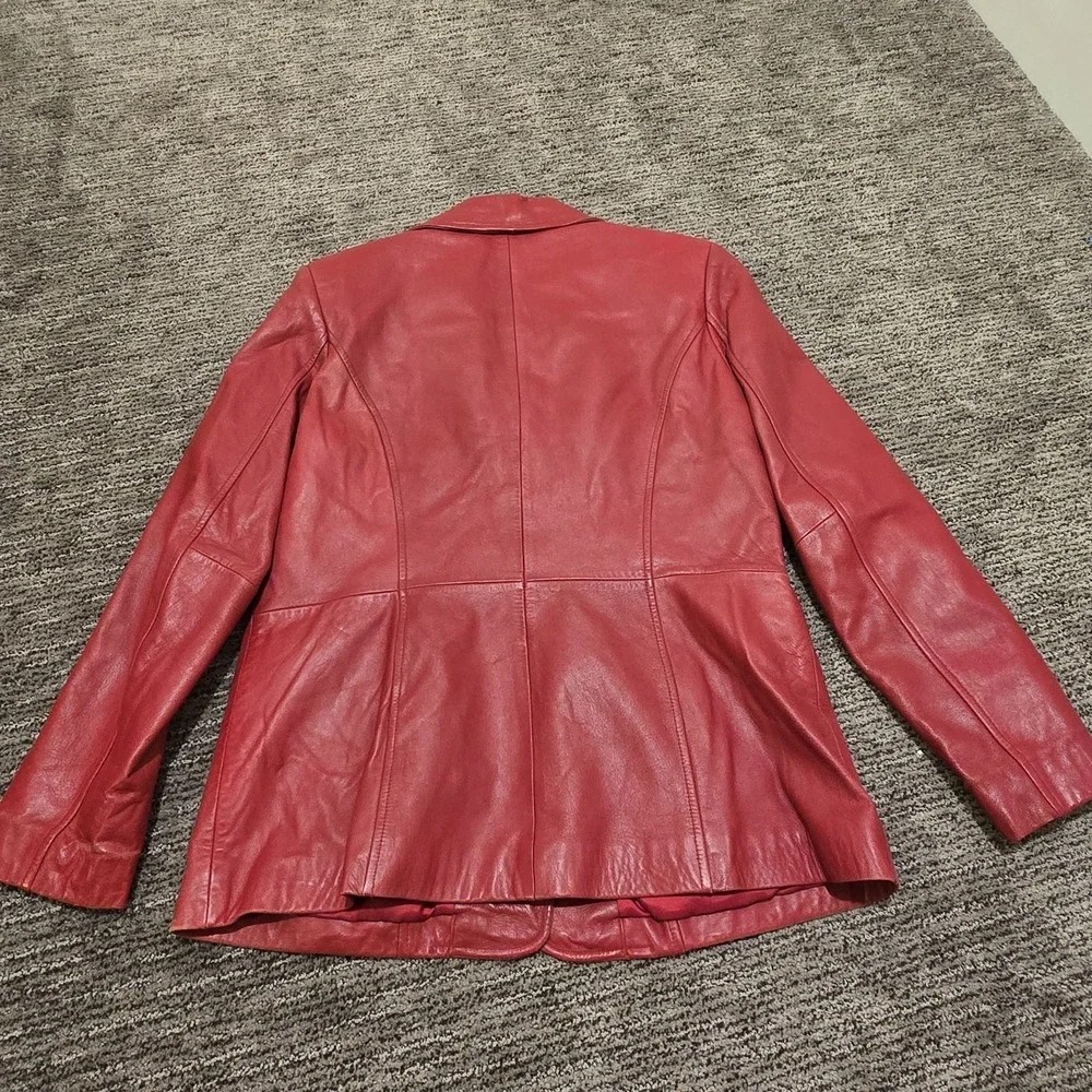 Vtg‎ Preston & York Coat Jacket Women's Lamb Skin Leather Red Lined Button